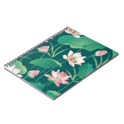 Waterverf lotus: naadloze bloemetjes. notitieboek (Linkerzijde)