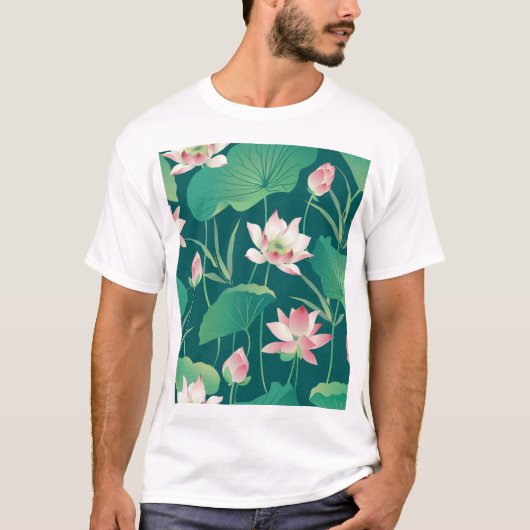 Waterverf lotus:  naadloze bloemetjes. t-shirt (Voorkant)
