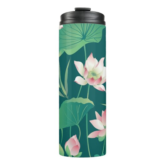 Waterverf lotus:  naadloze bloemetjes. thermosbeker (Voorkant)