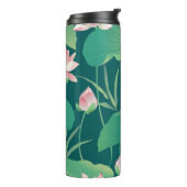 Waterverf lotus:  naadloze bloemetjes. thermosbeker (Gedraaid links)