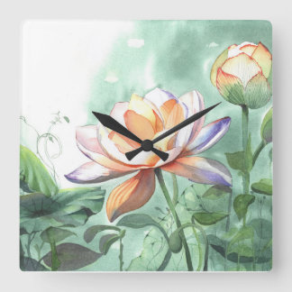 Waterverf Lotus Wandklok