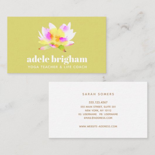 Waterverf Lotus Yoga Leraar en Life Coach Visitekaartje (Voorkant / Achterkant)