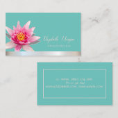 Waterverf Lotus Zilveren Streep Blauwgroen Yoga Visitekaartje (Voorkant / Achterkant)