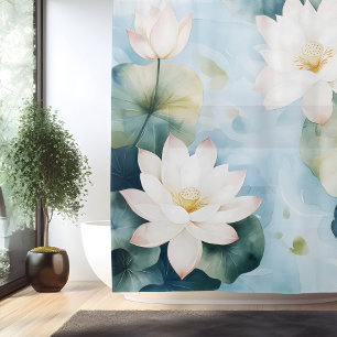 Waterverf Lotusbloem Droomlandschap Japanse Stijl Douchegordijn