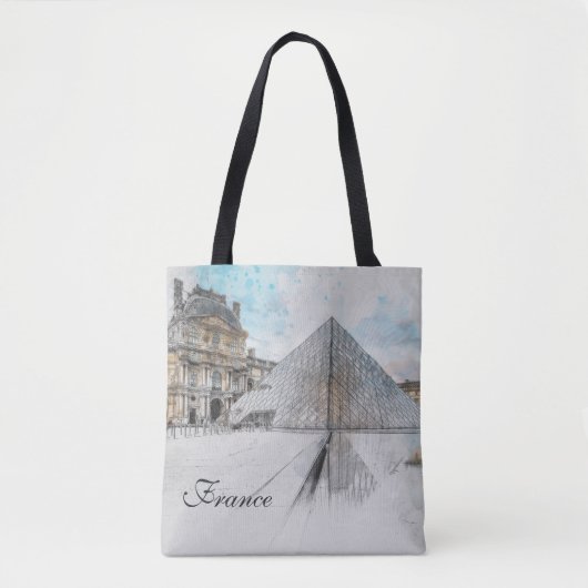 Waterverf Louvre Canvas tas – Paris Travel Art (Voorkant)