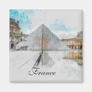 Waterverf Louvre Magnet – Parijs Frankrijk Reizen