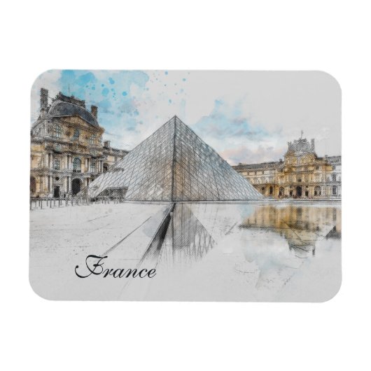 Waterverf Louvre Magnet – Parijs Frankrijk Reizen Magneet (Horizontaal)