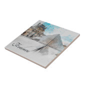 Waterverf Louvre, Parijse keramische Tegel – Elega Tegeltje (Zijkant)