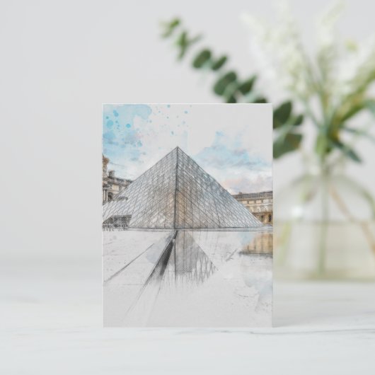 Waterverf Louvre Paris Briefkaart – Elegant Frankr (Staand voorkant)