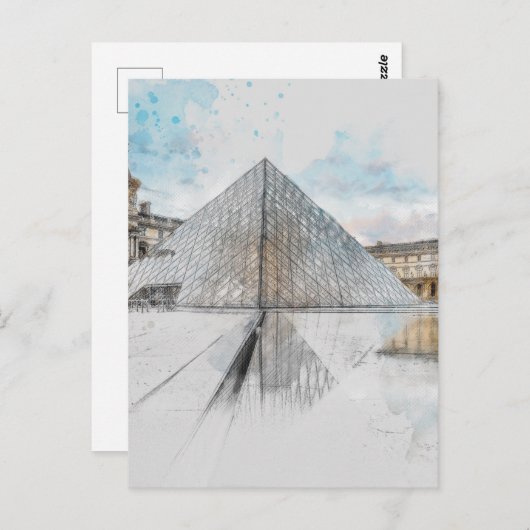 Waterverf Louvre Paris Briefkaart – Elegant Frankr (Voorkant / Achterkant)