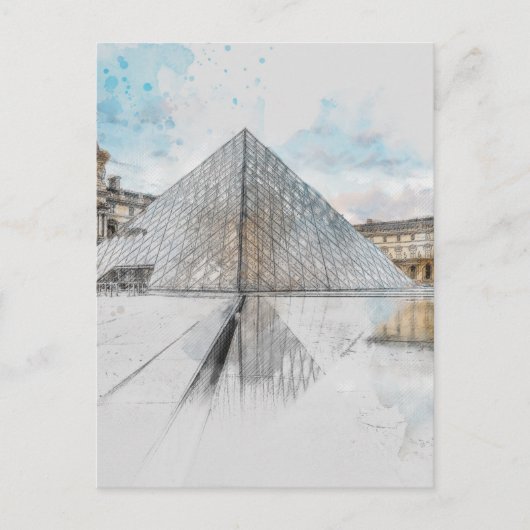 Waterverf Louvre Paris Briefkaart – Elegant Frankr (Voorkant)