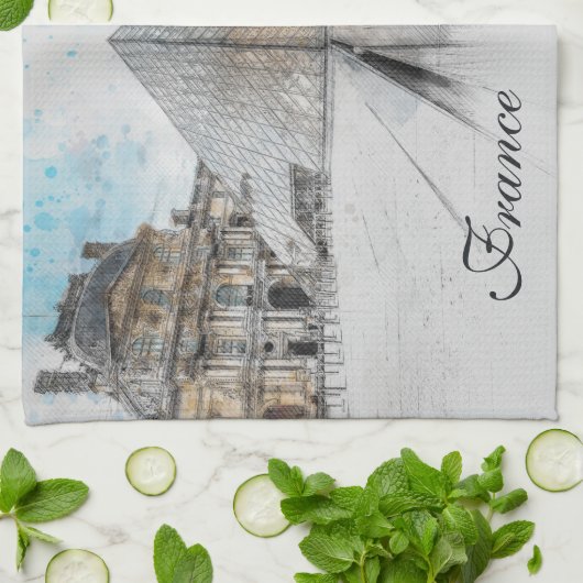 Waterverf Louvre Paris Frankrijk keukenhanddoek (Gevouwen)