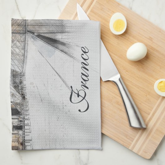 Waterverf Louvre Paris Frankrijk keukenhanddoek (Quarter Fold)