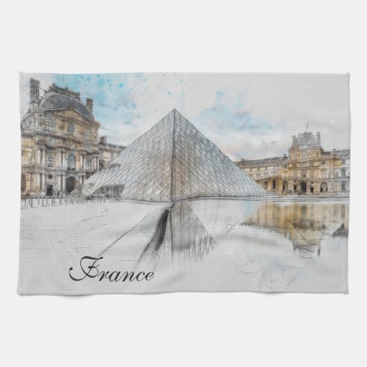 Waterverf Louvre Paris Frankrijk keukenhanddoek (Horizontaal)