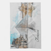 Waterverf Louvre Paris Frankrijk keukenhanddoek (Verticaal)