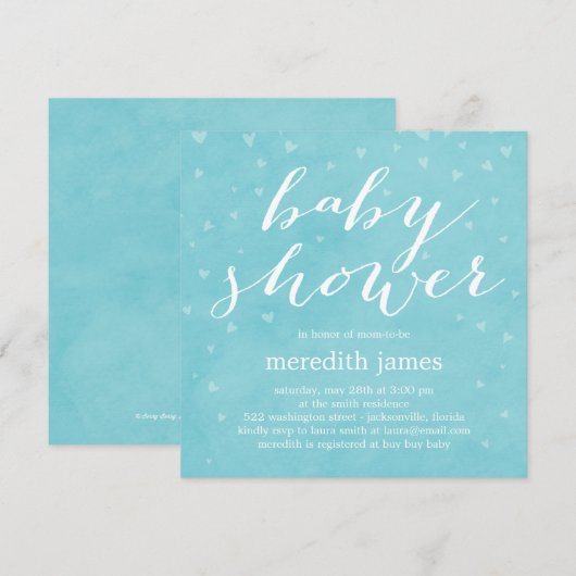 Waterverf Love Baby shower Invitation - Blauw Kaart (Voorkant / Achterkant)