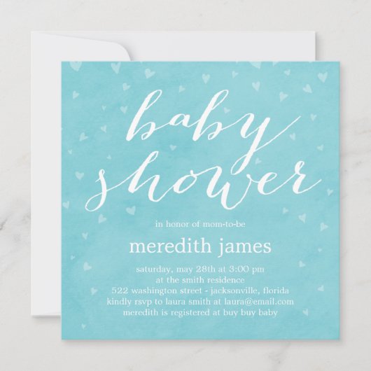 Waterverf Love Baby shower Invitation - Blauw Kaart (Voorkant)