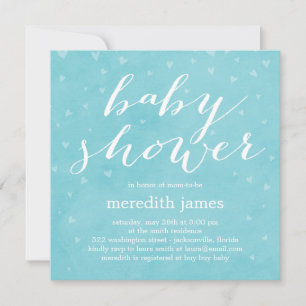 Waterverf Love Baby shower Invitation - Blauw Kaart