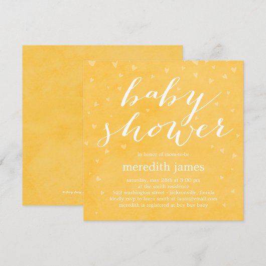 Waterverf Love Baby shower Invitation - Citroen Kaart (Voorkant / Achterkant)