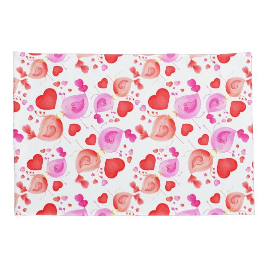 Waterverf Love Birds Roze Rood Wit kussens Kussensloop (Achterkant-Rechts)