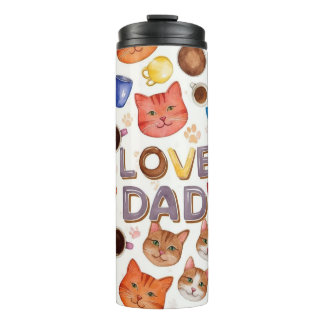Waterverf "LOVE DAD" Katten & Koffie Naadloos Patr Thermosbeker