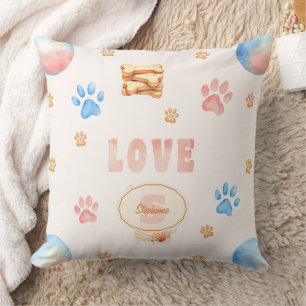 Waterverf "LOVE" Design met Dog Paw Prints Kussen