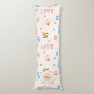 Waterverf "LOVE" Design met Dog Paw Prints Lichaamskussen