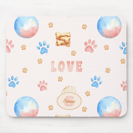 Waterverf "LOVE" Design met Dog Paw Prints Muismat (Voorkant)