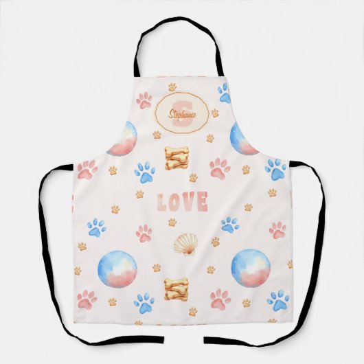 Waterverf "LOVE" Design met Dog Paw Prints Schort (Voorkant)