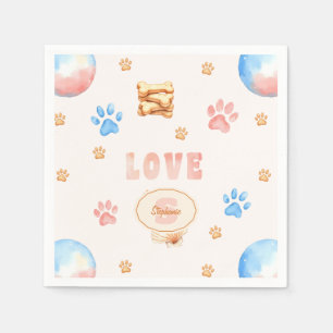 Waterverf "LOVE" Design met Dog Paw Prints Servet