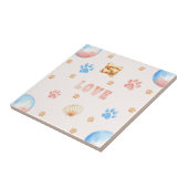 Waterverf "LOVE" Design met Dog Paw Prints Tegeltje (Zijkant)