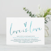 Waterverf Love is Love Gay Wedding Invitting Kaart (Staand voorkant)