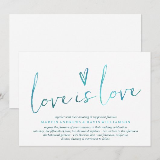 Waterverf Love is Love Gay Wedding Invitting Kaart (Voorkant / Achterkant)