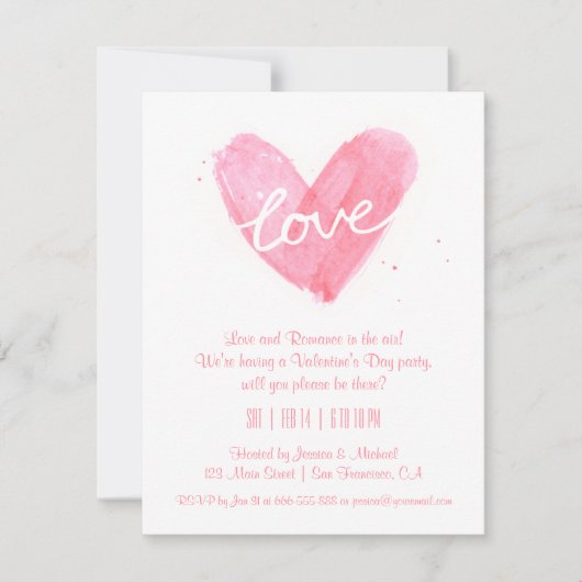 Waterverf Love Valentijnsdag Party Invitations Kaart (Voorkant)