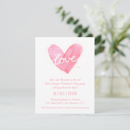 Waterverf Love Valentijnsdag Party Invitations Kaart (Staand voorkant)