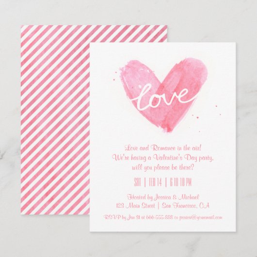 Waterverf Love Valentijnsdag Party Invitations Kaart (Voorkant / Achterkant)