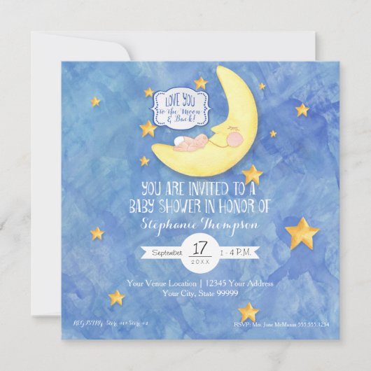 Waterverf Love You to the Moon n back Baby shower Kaart (Voorkant)