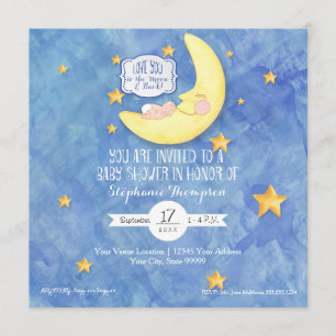 Waterverf Love You to the Moon n back Baby shower Kaart