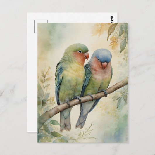 Waterverf Lovebirds Eucalyptus Tree Briefkaart (Voorkant / Achterkant)