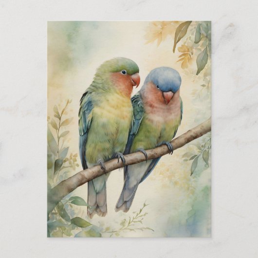 Waterverf Lovebirds Eucalyptus Tree Briefkaart (Voorkant)