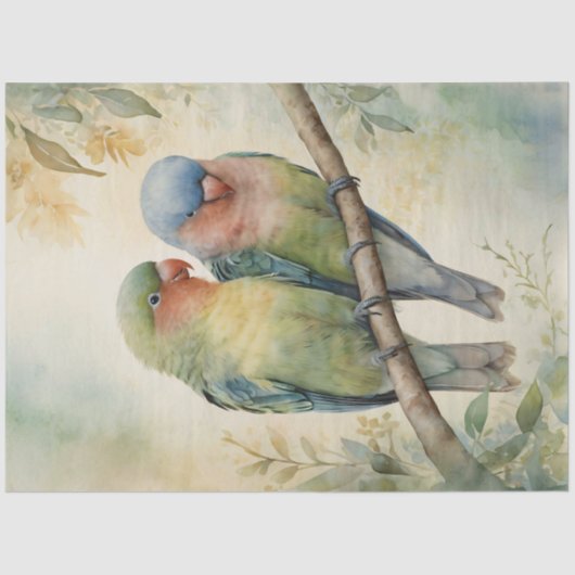 Waterverf Lovebirds Eucalyptus Tree Decoupage Tissuepapier (Voorkant)