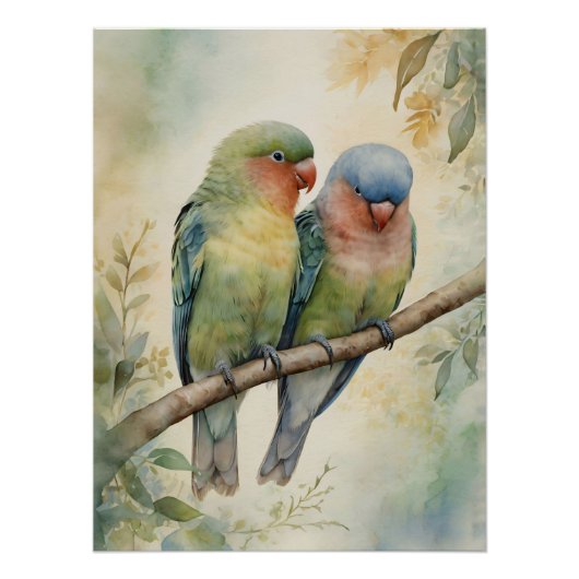 Waterverf Lovebirds Eucalyptus Tree Perfect Poster (Voorkant)