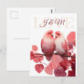 Waterverf Lovebirds met aangepaste Initialen Briefkaart (Voorkant / Achterkant)