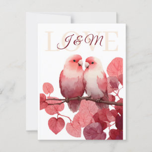 Waterverf Lovebirds met aangepaste Initialen Briefkaart