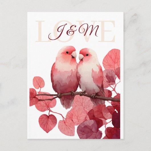 Waterverf Lovebirds met aangepaste Initialen Briefkaart (Voorkant)