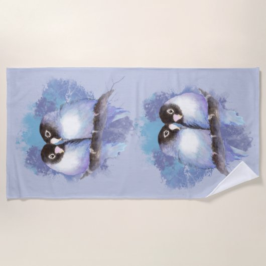 Waterverf Lovebirds Tropical Birds Strandlaken (Voorkant)