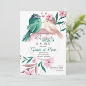 Waterverf Lovevogels Uitnodiging (Staand voorkant)