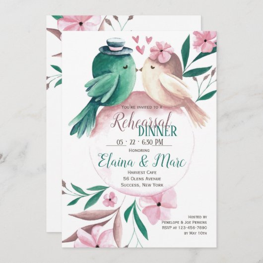 Waterverf Lovevogels Uitnodiging (Voorkant / Achterkant)