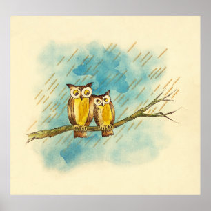 Waterverf Loving Owl Couple Poster