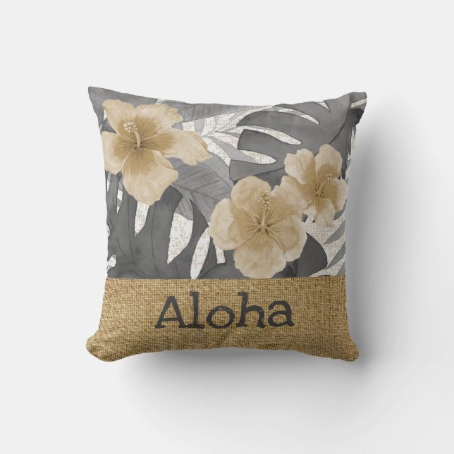Waterverf Luana Tropische Floral Grey Omkeerbaar Kussen (Voorkant)